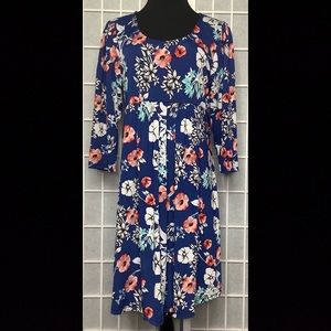 XL Reborn Multicolored Flower Printed 3/4 Sleeve Dress